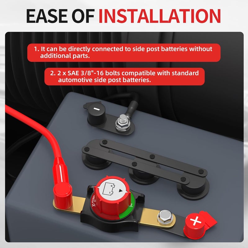 Joinfworld Side Post Battery Disconnect Switch 12V-48V 275A Waterproof Marine Battery Cut Off Switch 12 Volt for Car RV Boat ATV UTV Vehicles - Image 3